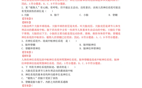 4.6.2神经系统的组成-练学堂2021-2022学年七年级生物下学期同步习题精练（人教版）（解析版）_1、初中学习资料_4-6、生物_4-6-2、初一生物下册_同步练习（89份）