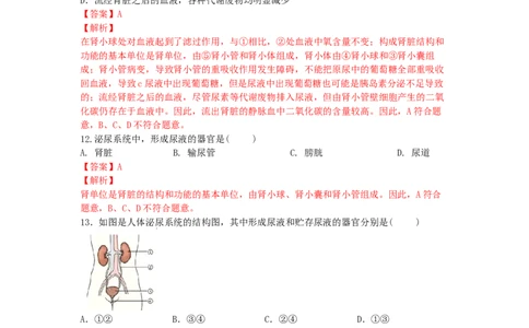 4.5人体内废物的排出-练学堂2021-2022学年七年级生物下学期同步习题精练（人教版）（解析版）_1、初中学习资料_4-6、生物_4-6-2、初一生物下册_同步练习（89份）