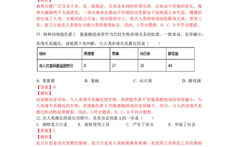 4.1.1人类的起源和发展-练学堂2021-2022学年七年级生物下学期同步习题精练（人教版）（解析版）_1、初中学习资料_4-6、生物_4-6-2、初一生物下册_同步练习（89份）