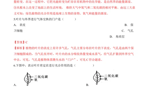 3.5.1光合作用吸收二氧化碳释放氧气（习题）-2022-2023学年七年级生物上册同步优质备课资源（人教版）（解析版）_1、初中学习资料_4-6、生物_4-6-1、初一生物上册_同步练习-138份