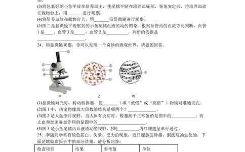 4.4.2血流的管道&mdash;&mdash;血管-练学堂2021-2022学年七年级生物下学期同步习题精练（人教版）（原卷版）_1、初中学习资料_4-6、生物_4-6-2、初一生物下册_同步练习（89份）
