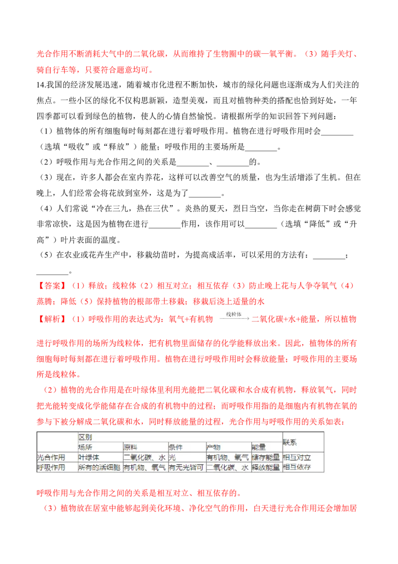 3.6爱护植被，绿化祖国（习题）-2022-2023学年七年级生物上册同步优质备课资源（人教版）（解析版）_1、初中学习资料_4-6、生物_4-6-1、初一生物上册_同步练习-138份