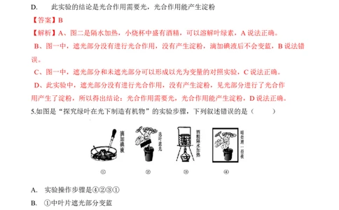 3.4绿色植物是生物圈中有机物的制造者（习题）-2022-2023学年七年级生物上册同步优质备课资源（人教版）（解析版）_1、初中学习资料_4-6、生物_4-6-1、初一生物上册_同步练习-138份