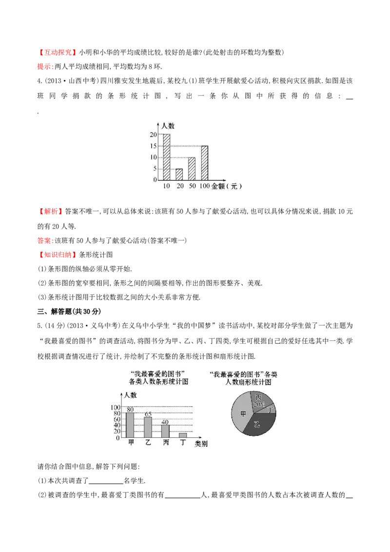 5.2统计图_1、初中学习资料_2024秋改版_七上数学最新版课件_沪科版七上课课件_同步练习+单元测_第5章数据的收集与整理_同步练习