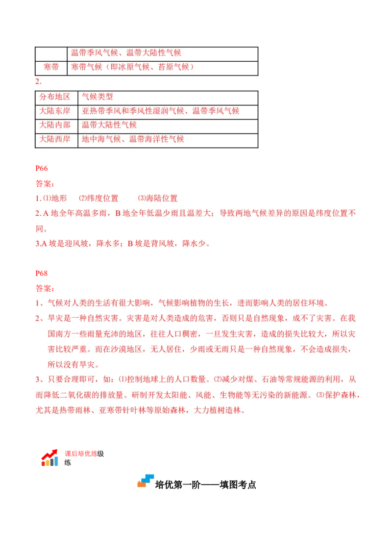 3.4世界的气候-2022-2023学年七年级地理上册课后培优分级练（人教版）（原卷版）_1、初中学习资料_4-8、地理_4-8-1、初一地理上册_1.地理7上同步练习（31份）