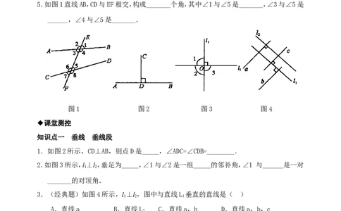 5.1　垂线　　检测题_1、初中学习资料_4-2、数学_4-2-2、初一数学下册_人教数学七年级下课时练习（148份）_同步练习（第3套含答案）（共59份）
