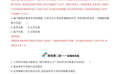 5.4.2细菌-2022-2023学年八年级生物上册课后培优分级练（人教版）（解析版）_1、初中学习资料_4-6、生物_4-6-3、初二生物上册_1、同步练习（50份）