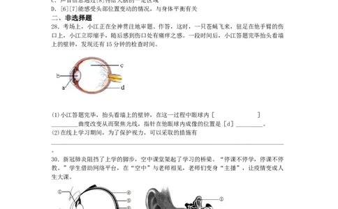 4.6.1人体对外界环境的感知-练学堂2021-2022学年七年级生物下学期同步习题精练（人教版）（原卷版）_1、初中学习资料_4-6、生物_4-6-2、初一生物下册_同步练习（89份）