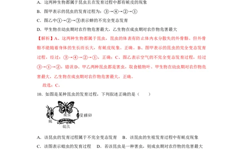 7.1.2昆虫的生殖和发育-2020-2021学年八年级下册生物10分钟达标练习（人教版）（解析版）_1、初中学习资料_4-6、生物_4-6-4、初二生物下册_1、同步练习（67份）_达标练习（人教版）（14份）