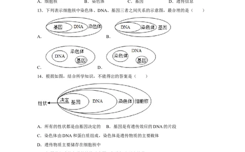 7.2.2基因在亲子代间的传递-2020-2021学年八年级下册生物10分钟达标练习（人教版）（原卷版）_1、初中学习资料_4-6、生物_4-6-4、初二生物下册_1、同步练习（67份）