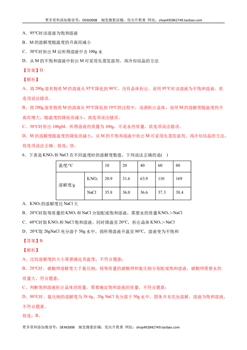 9.2.2溶解度和溶解度曲线（人教版）（解析版）_1、初中学习资料_4-5、化学_4-5-5、初三化学下册_人教化学九年级下课时练习（072份）_九年级化学下册同步课时轻松过（人教版）