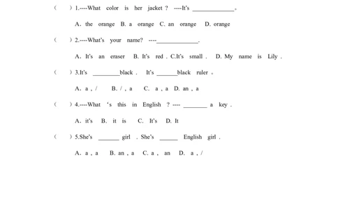 starterUnit3Whatcolorisit课课练测试卷及答案_1、初中学习资料_4-3、英语_4-3-1、初一英语上册_人教英语七年级上课时练习（056份）_同步练习1（备用）