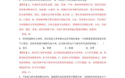 7.1.4鸟类的生殖和发育-2020-2021学年八年级下册生物10分钟达标练习（人教版）（解析版）_1、初中学习资料_4-6、生物_4-6-4、初二生物下册_1、同步练习（67份）_达标练习（人教版）（14份）