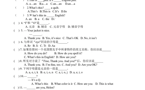 starterunit2单元测试2含答案_1、初中学习资料_4-3、英语_4-3-1、初一英语上册_人教英语七年级上单元试卷（092份）_单元测试卷3（无听力）