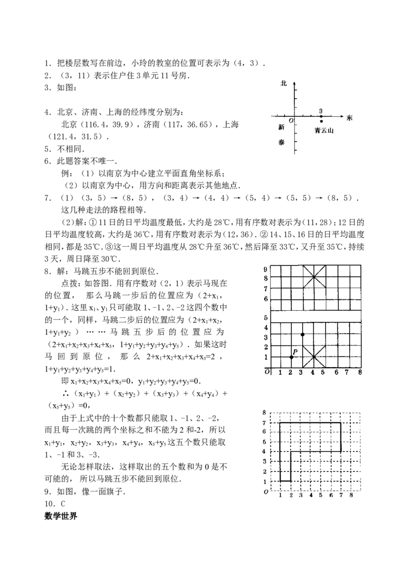 7.1　有序数对　　检测题_1、初中学习资料_4-2、数学_4-2-2、初一数学下册_人教数学七年级下课时练习（148份）_同步练习（第3套含答案）（共59份）