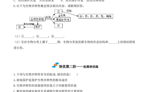 6.3保护生物的多样性-2022-2023学年八年级生物上册课后培优分级练（人教版）（原卷版）_1、初中学习资料_4-6、生物_4-6-3、初二生物上册_1、同步练习（50份）