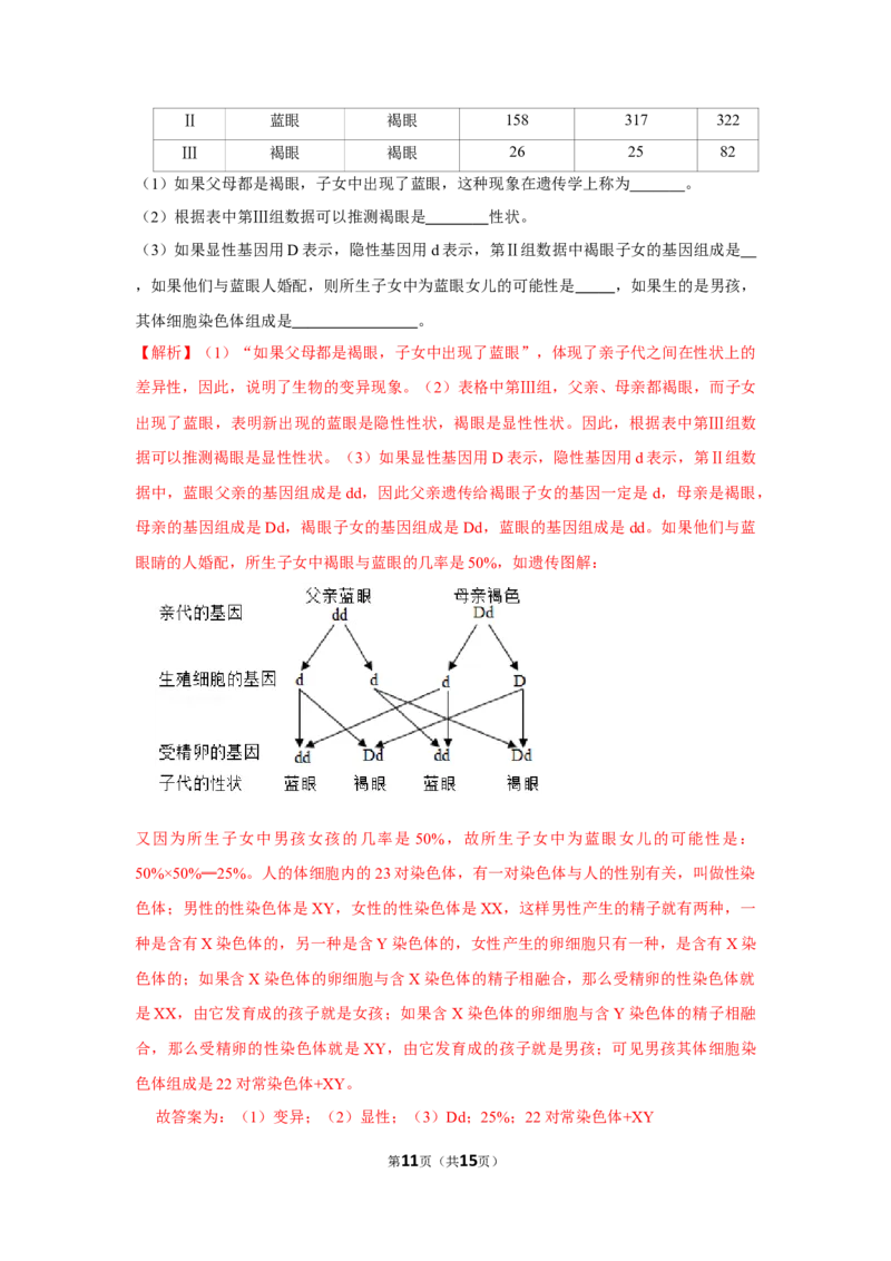 7.2.3基因的显性和隐性-2020-2021学年八年级下册生物10分钟达标练习（人教版）（解析版）_1、初中学习资料_4-6、生物_4-6-4、初二生物下册_1、同步练习（67份）_达标练习（人教版）（14份）