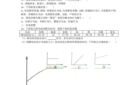 7.1.4《鸟的生殖和发育》同步练习3含答案_1、初中学习资料_4-6、生物_4-6-4、初二生物下册_1、同步练习（67份）_赠送同步练习53份_7.1生物的生殖和发育_第4节鸟的生殖和发育