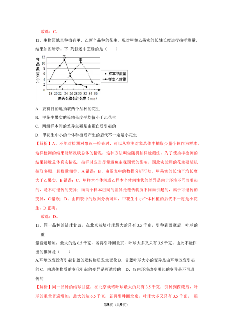 7.2.5生物的变异-2020-2021学年八年级下册生物10分钟达标练习（人教版）（解析版）_1、初中学习资料_4-6、生物_4-6-4、初二生物下册_1、同步练习（67份）_达标练习（人教版）（14份）