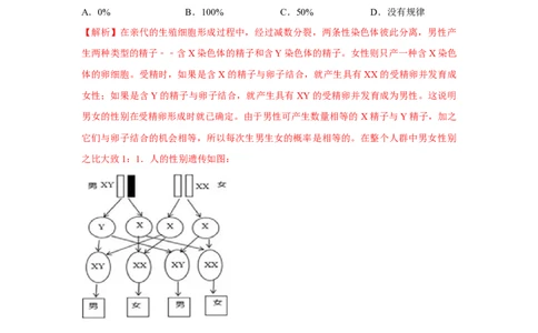 7.2.4人的性别遗传-2020-2021学年八年级下册生物10分钟达标练习（人教版）（解析版）_1、初中学习资料_4-6、生物_4-6-4、初二生物下册_1、同步练习（67份）_达标练习（人教版）（14份）