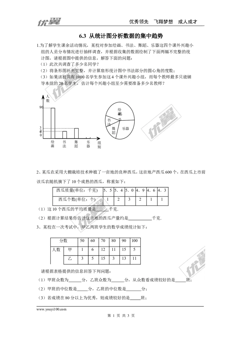 6.3从统计图分析数据的集中趋势_1、初中学习资料_4-2、数学_北师大版_北师大版初中数学8上_2022秋八数上(BS)--各阶段精品试题_同步练习