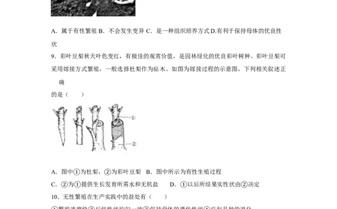 7.1.1植物的生殖-2020-2021学年八年级下册生物10分钟达标练习（人教版）（原卷版）_1、初中学习资料_4-6、生物_4-6-4、初二生物下册_1、同步练习（67份）_达标练习（人教版）（14份）