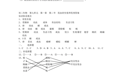 7.1.2昆虫的生殖和发育同步练习1含答案_1、初中学习资料_4-6、生物_4-6-4、初二生物下册_1、同步练习（67份）_赠送同步练习53份_7.1生物的生殖和发育_第2节昆虫的生殖和发育