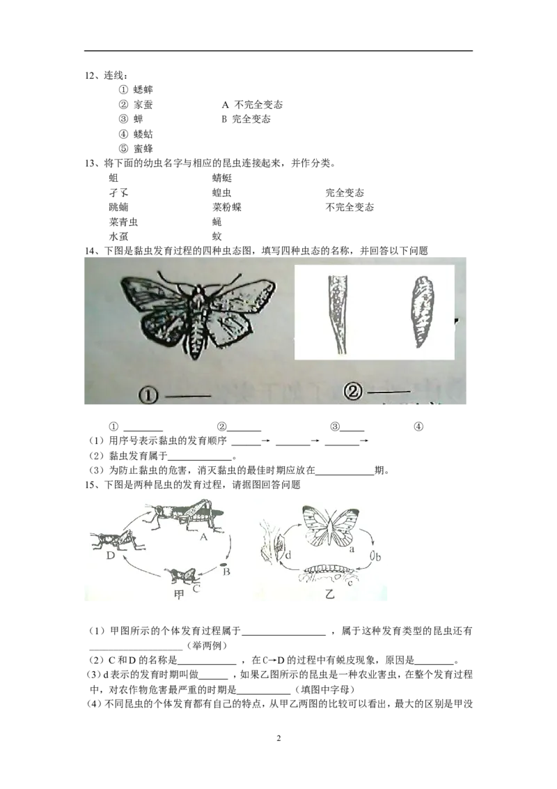 7.1.2昆虫的生殖和发育同步练习1含答案_1、初中学习资料_4-6、生物_4-6-4、初二生物下册_1、同步练习（67份）_赠送同步练习53份_7.1生物的生殖和发育_第2节昆虫的生殖和发育