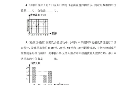 《从统计图分析数据的集中趋势》真题专项练习-填空题_1、初中学习资料_4-2、数学_北师大版_北师大版初中数学8上_八年级上学期数学北师大版单元测试题_第六章数据的分析