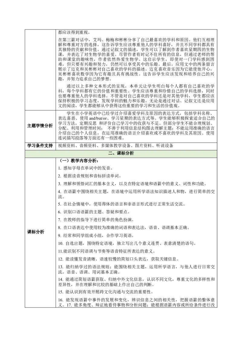 Unit4MyFavouriteSubject（大单元教学设计）_1、初中学习资料_2024秋改版_人教七上英语课件_4.教案