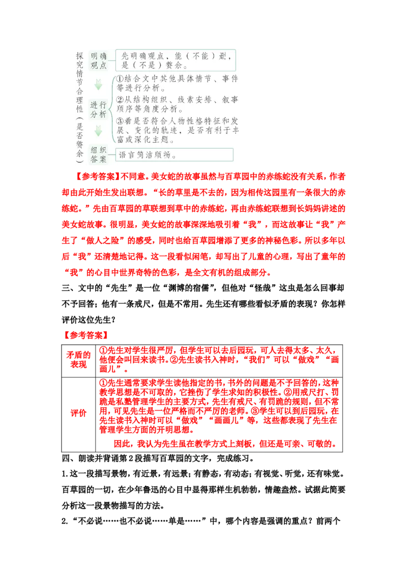 《从百草园到三味书屋》课后习题参考答案_1、初中学习资料_2024秋改版_人教七上语文新版课件_3.课件PPT04套_3.第三单元_9从百草园到三味书屋考点精讲版