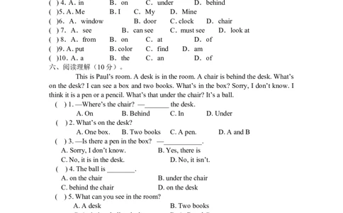 Unit4Where&rsquo;smyschoolbag_1、初中学习资料_4-3、英语_4-3-1、初一英语上册_人教英语七年级上单元试卷（092份）_单元测试卷1（有听力）_Unit4Where&rsquo;smyschoolbag