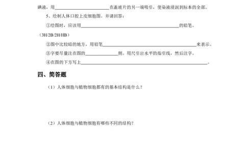 《动物细胞》习题3无答案_1、初中学习资料_4-6、生物_4-6-1、初一生物上册_同步练习-138份_2、同步练习第2套115份_第2单元生物体的结构层次_2.1.3动物细胞
