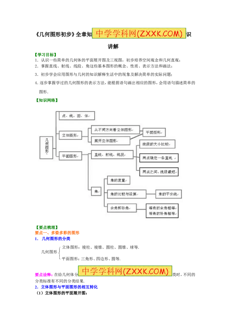 《几何图形初步》知识讲解_1、初中学习资料_2024秋改版_七上数学最新版课件_人教七上课课件_同步练习+单元测_第六章几何图形初步_知识归纳