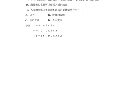 《人类的起源和发展》习题1_1、初中学习资料_4-6、生物_4-6-2、初一生物下册_同步练习（89份）_同步练习第2套（69份）_4.1人的由来_第1节人类的起源和发展