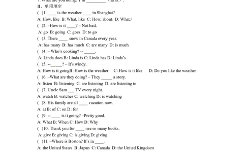 Unit7SectionA(1a-2d)_1、初中学习资料_4-3、英语_4-3-2、初一英语下册_人教英语七年级下课时练习（072份）_同步练习1_Unit7It&rsquo;sraining（含答案，4份）