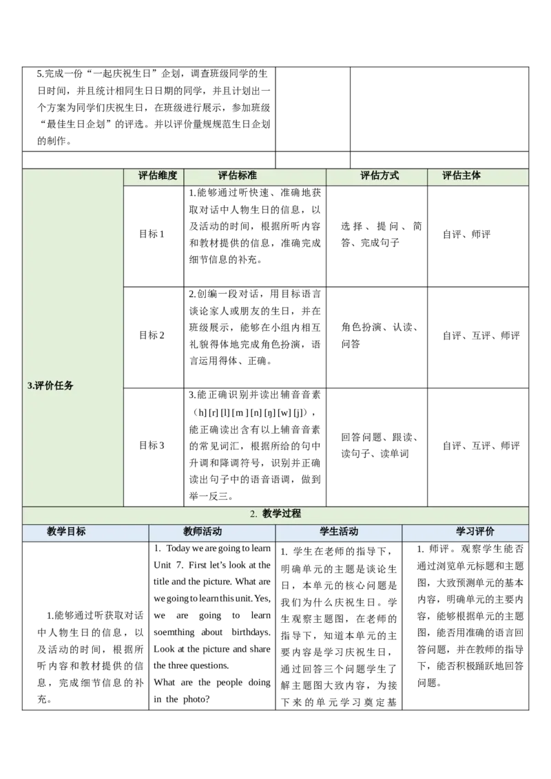Unit7HappyBirthday!（大单元教学设计）_1、初中学习资料_2024秋改版_人教七上英语课件_4.教案