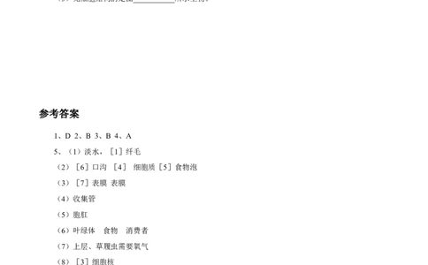 《单细胞生物》习题1含答案_1、初中学习资料_4-6、生物_4-6-1、初一生物上册_同步练习-138份_2、同步练习第2套115份_第2单元生物体的结构层次_2.2.4单细胞生物