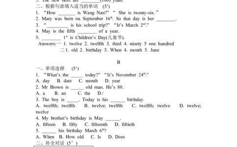 unit8练习2五课时含答案_1、初中学习资料_4-3、英语_4-3-1、初一英语上册_人教英语七年级上课时练习（056份）_同步练习2_unit8whenisyourbirthday