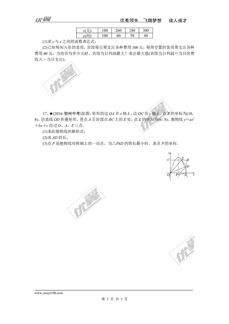 专项训练八　二次函数_1、初中学习资料_4-2、数学_北师大版_北师大版初中数学9下_九年级全册复习专项训练