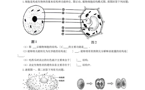 《细胞的生活》习题5含答案_1、初中学习资料_4-6、生物_4-6-1、初一生物上册_同步练习-138份_2、同步练习第2套115份_第2单元生物体的结构层次_2.1.4细胞的生活