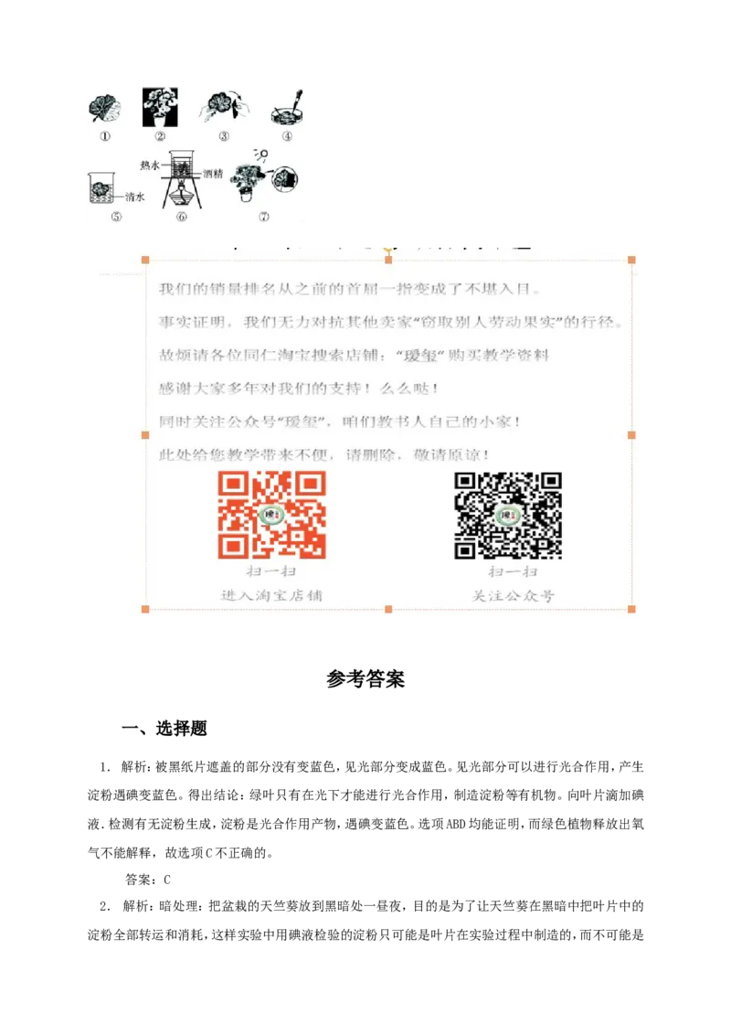 《绿色植物是生物圈中有机物的制造者》习题4含答案_1、初中学习资料_4-6、生物_4-6-1、初一生物上册_同步练习-138份_2、同步练习第2套115份_第3单元生物圈中的绿色植物