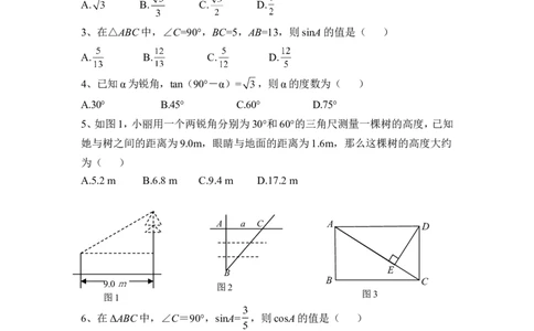 《直角三角形的边角关系》单元练习_1、初中学习资料_4-2、数学_北师大版_北师大版初中数学9下_九年级下学期数学北师大单元、期中、期末试题