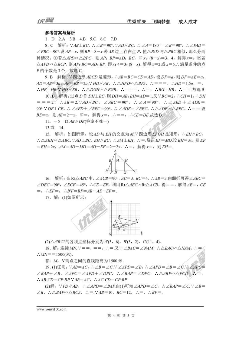 专项训练四　图形的相似_1、初中学习资料_4-2、数学_北师大版_北师大版初中数学9下_九年级全册复习专项训练