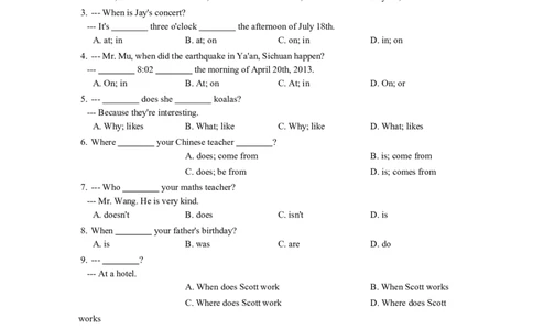 七年级英语上册Unit9Myfavoritesubjectisscience含答案_1、初中学习资料_4-3、英语_4-3-1、初一英语上册_人教英语七年级上单元试卷（092份）_单元测试卷3（无听力）