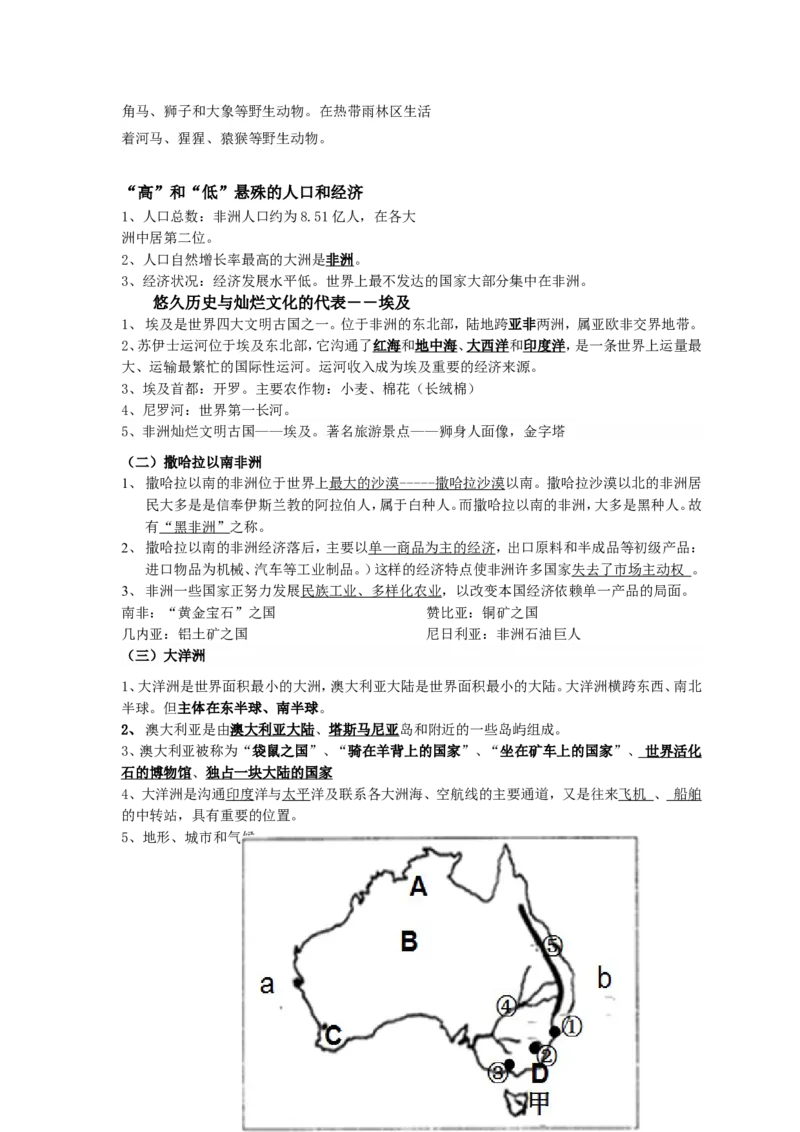 七年级地理下册复习资料_1、初中学习资料_4-8、地理_4-8-2、初一地理下册_5.知识点总结