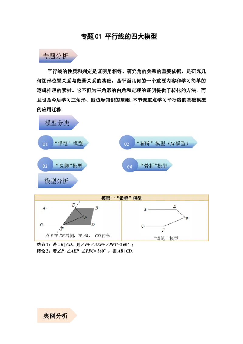 专题01平行线的四大模型（原卷版）-常考压轴题2023-2024学年七年级数学下册压轴题攻略（人教版）_1、初中学习资料_24秋试卷_初中数学《常考压轴题攻略》
