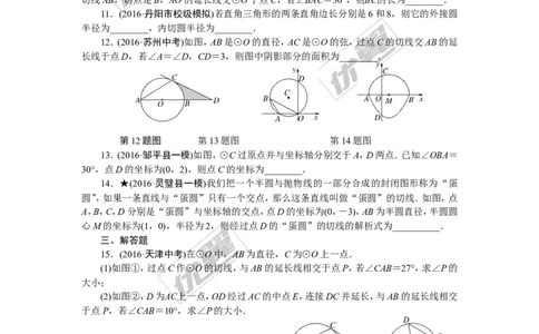 专项训练九　圆_1、初中学习资料_4-2、数学_北师大版_北师大版初中数学9下_九年级全册复习专项训练