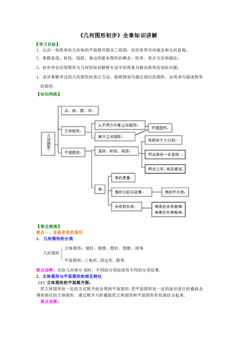 七年级上册《几何图形初步》知识讲解_1、初中学习资料_4-2、数学_4-2-1、初一数学上册_人教数学七年级上知识点总结