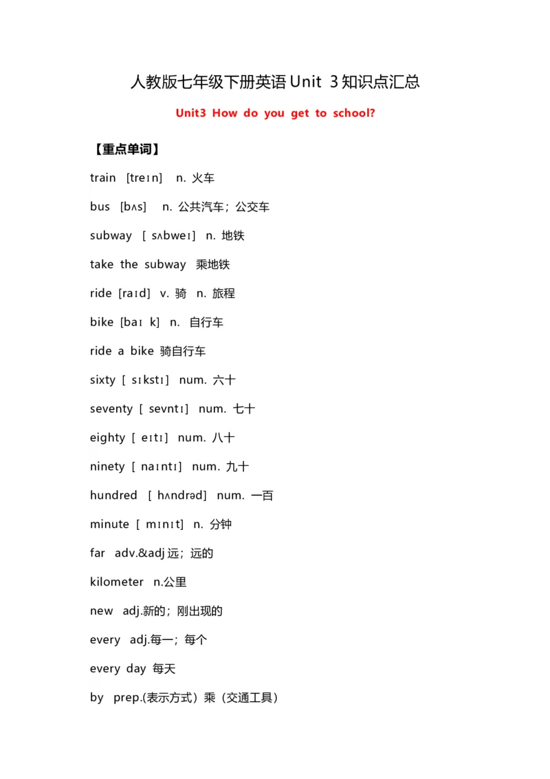 七年级英语下册Unit3重点知识汇总_1、初中学习资料_4-3、英语_4-3-2、初一英语下册_知识点总结
